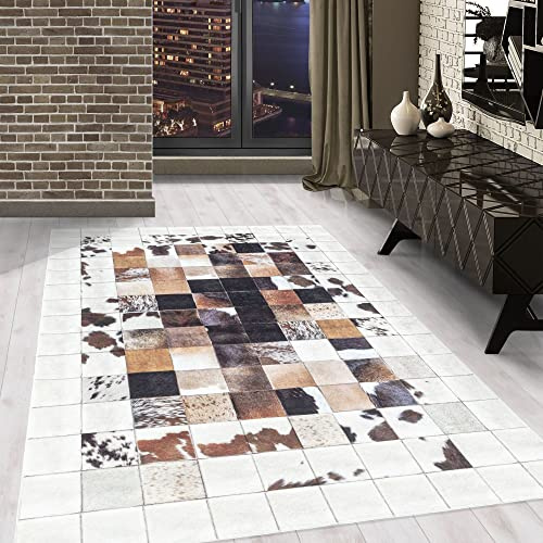 Carpetsale24 Tapis à Poils Ras, Couleur Blanc, Conception de Patchwork, 110696, Tapis Rectangle, Tapis Salon-Salle à Manger ou Chambre, 120 x 170 cm
