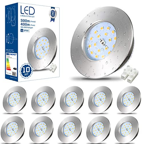 HiBay 10x 5W LED Recessed Spotlights Ceiling Lights IP44 Bathroom Downlights Brushed Chrome Spot Lights Ultra Slim Downlighters Cool White 6000K 240V