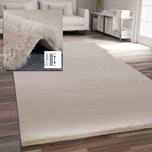 VIMODA Fellteppich Kunstfell Teppich Imitat in Beige Dicht Flauschig Seidiger Glanz, Maße:140 x 200 cm