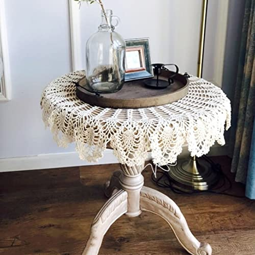 Syfunlv Nappe Au Crochet Ronde Napperon, Nappes Rondes en Dentelle de Coton crochetée à la Main, Ronde Crochet Napperon Dentelle,pour décoration de Table, de Maison,de Mariage et de fête (White,85cm)