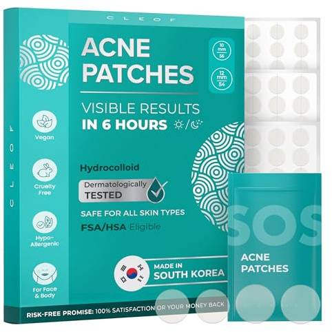 Hydrocolloid Pimple Patches (Made in Korea) FSA/HSA Eligible - Vegan, Hypoallergenic, Cruelty-Free Acne Circle Stickers for Overnight Use, for Zits, Spots, Pimples, Whiteheads (110 Count, Mixed Sizes)
