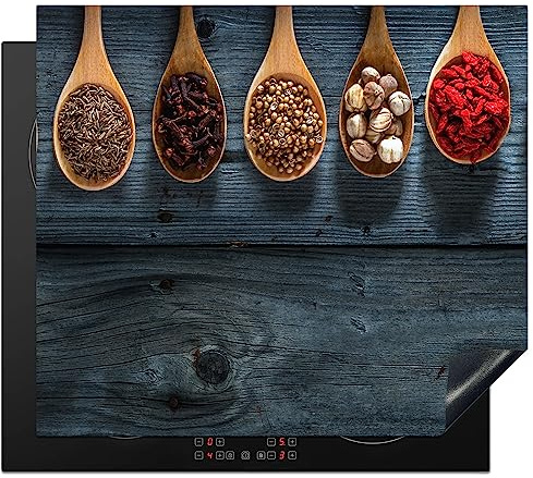 KitchenYeah© Protege Couvre Plaque De Cuisson Deco Cuisine Tapis Protection | 59x52 cm - Protecteur Induction Herbes - Cuillères - Bois - Cuisine - Epices - Industriel