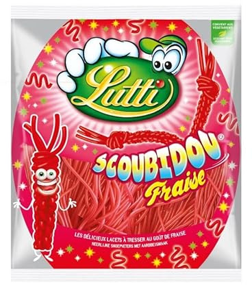 LUTTI - Scoubidou Fraise - Bonbons acidulés au goût fruité - Sachet de 200 g pour les pauses gourmandes et les fêtes. - Le Lot De 4