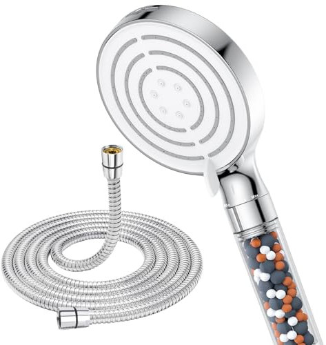 Soffione Doccia,SREWOHS Doccino per Doccia con tubo 1.8M, Soffione doccia Alta Pressione Anticalcare, Filtro Soffione Doccia Grande (⌀120 mm) con 6 tipi di,Doccia con potente de pulverización y pausa