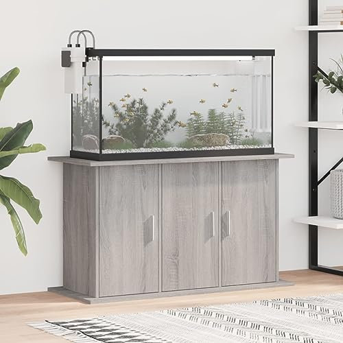 Homgoday Support d'aquarium - Table basse pour aquarium - Armoire basse pour aquarium - Armoire basse pour terrarium - Gris sonoma - 101 x 41 x 58 cm