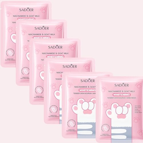 Hand Mask - 6 Pairs Moisturising Hand Gloves, Goat Milk Moisturising Gloves, Gloves for Hand Care, Hand Care Moisturising Gloves, Moisturising Whitening Hand Mask for Dry Ageing and Cracked Hands