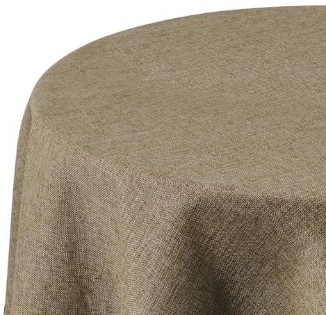 Deconovo Tischdecke Leinenoptik Ø140 cm, Wasserabweisend mit Lotuseffekt, Abwaschbar & Pflegeleicht, Rund, Fleckschutz für Esstisch & Garten, Taupe