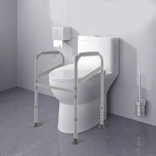 KEESUNG WC Toilettengestell, 200kg Höhenverstellbar Aufstehhilfe Toilette Stützgestell mit Rutschfesten Kohlenstoffstahl Toiletten Stützgestell Toilettensitzerhöhung Mit Armlehnen für Senioren