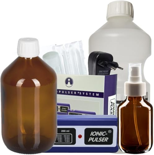 Ionic-Pulser® Standard S Générateur argent + eau + flacon en verre marron de 500 ml et vaporisateur de 100 ml avec vaporisateur à pompe