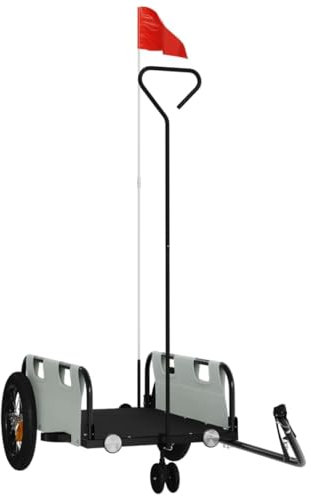 vidaXL Fahrradanhänger, Fahrrad Lastenanhänger mit Sicherheitsflagge, Transportanhänger mit Deichsel, Radanhänger Handwagen, Grau Oxford-Gewebe Eisen