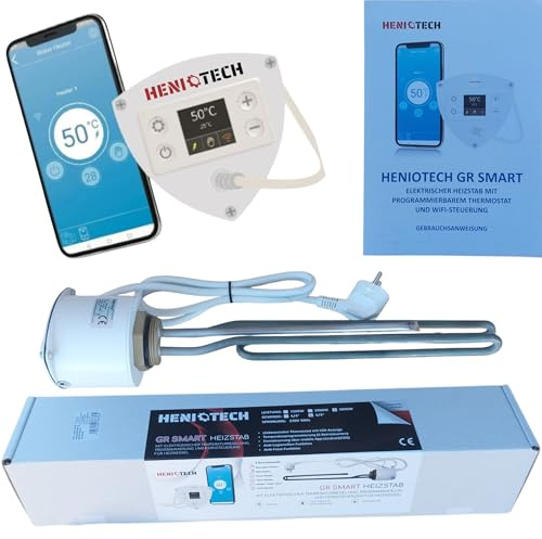 PAG Turbo GmbH® - 3kW Smart Elektroheizstab Heizstab Heizpatrone für Boiler mit Thermostat - Wifi Steuerung - Elektronische Temperaturregelung mit Anzeige - Überhitzungsschutz (3kW - 6/4)