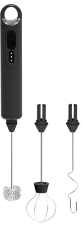 Meichoon Mousseur à lait automatique portable rechargeable avec 3 têtes de mélange de rechange 3 vitesses pour cappuccino, matcha, chocolat chaud, café KT52 Noir, Q-KT52 Black