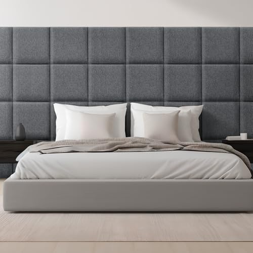 [neu.haus] Wandkissen Carpino 4er Set 30 x 30 cm Wandpolster Textil Dunkelgrau Wandpaneele gepolstert Kopfteil für Bett Polsterpaneel zum Kleben