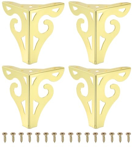 PATIKIL 4.7 Inch Hollow Out Furniture Legs, Set of 4 Modern Metal Triangle Couch Feet Replacement Sofa Legs for Cabinet Dresser Cupboard Table Chair Ottoman Bookcase Wardrobe, Gold