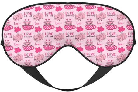 Cute Pig with Tea Cup Balloon Sleep Mask, Eye Masks for Sleep Double-Sided, Sleep Masks for Women Men, Blackout Eye Covers for Sleeping, Travel