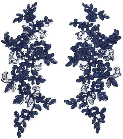 HOBBIESAY 2 Paar Blumenstickerei Spitzenapplikationen In Marineblau Polyester Blumenaufnäher Näharbeiten Dekoration Applikationen Reparaturflicken Für Hochzeitskleid Kleid Mieder Kostüm Kleidung