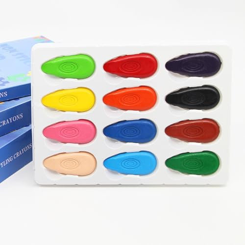 QZKJQDD 12 Farben Wachsmalstifte für Kleinkinder, Wassertropfen-Malstifte, Ungiftige und Waschbare Wachsmalstifte, Einfach zu haltende Wassertropfen-Buntstifte, Schul- und Kunst-Zeichenzubehör