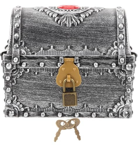 QUMIIRITY Vintage Large Treasure Chest Pirate Decorative Box with Lock and Key, Boys and Girls’ Retro Keepsake Storage for Jewelry, Gems, Coins, Party Favor Treasure Box