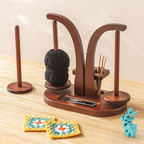 Baffect Wollabwickler Magnetisch, Wollhalter Holz mit Strickzubehör Organizer, Doppel Garnballhalter Ständer für Häkelliebhaber