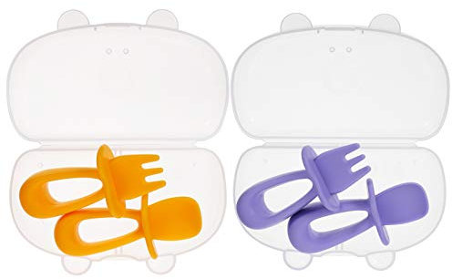 ifundom 2sätze Babylöffel Set Teiliges Silikonbesteck Für Junge Mädchen Mit Aufbewahrungsbox Ergonomisches Design Rutschfester Griff Für Selbstständige Von Kleinkindern -