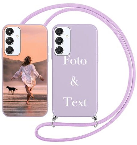 Yoedge Handykette Personalisierte Handyhülle für Samsung Galaxy A16 4G/5G Violett Hülle mit Band Kordel 6,7, Selbst Gestalten Personalisiert mit Foto Bild Text Schutzhülle Cover für Samsung A16 Case