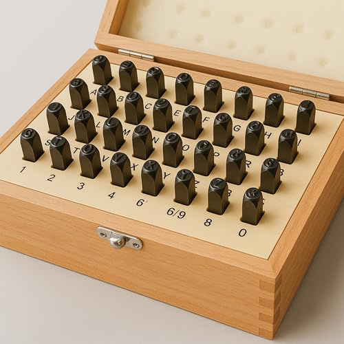 Hooe England 36-Piece Metal Stamping Punch Set – 3mm Steel Alphabet & Number Tool Kit – For Metal, Wood, Leather & Plastic – Engraving Set with Wooden Storage Box