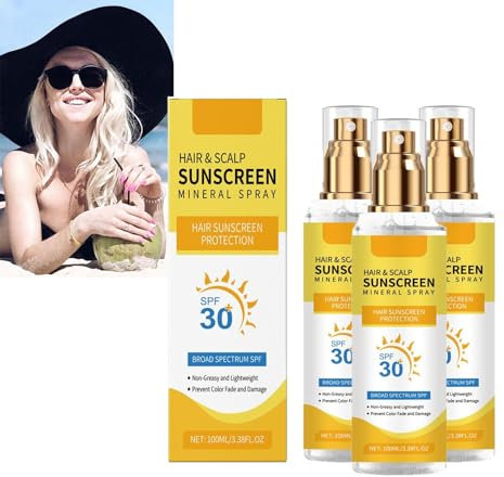 Hair & Scalp Sunscreen, Hair & Scalp Sun Protection Spray SPF30, Non-Greasy, For Hair Color Fade/Dryness, Suitable For Hiking, Beach, Running 100ml (3)