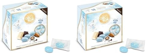 Buratti Confetti alla Mandorla Ricoperta di Cioccolato, Tenerezze Vassoio Azzurro - 500 g (Confezione da 2)