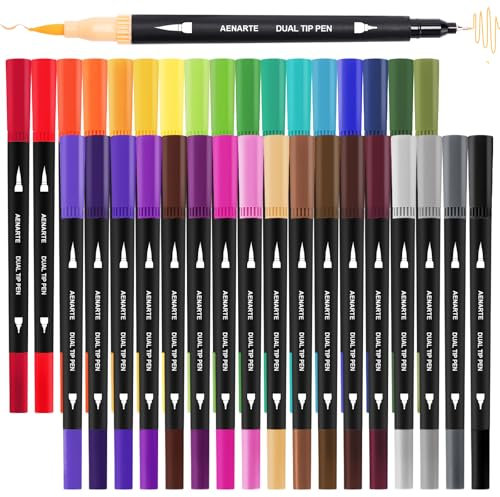 Hoenart Dual Brush Pen Set, 24 Farben Filzstifte für Erwachsene, Filzstifte Dicke und Dünne, Für Bullet Journal, Malbücher, Handlettering, Mandala stifte Malstifte