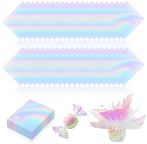 PEASUG Schillernde Zellophanbögen, 15,2 x 20,3 cm, holografische Süßigkeiten-Zellophanfolie, schillerndes Papier für Bastelprojekte, Kunst, Lichter, Fensterdekoration, 120 Stück