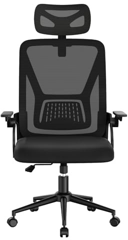 naspaluro Chaise de Bureau Ergonomique avec Accoudoirs Rabattables à 90°, Soutien Lombaire Unique, Appui-tête Réversible, Maille Respirante, Siège Pivotant à 360° avec Fonction Swing, Noir