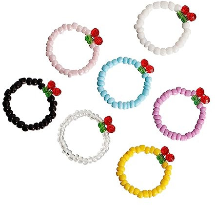 LRXIYODE Bunter Perlenring Damen Elastischer Glasfingerring Böhmischer Schmuck Für Mädchen Alltag