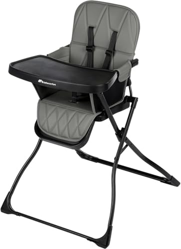 Bebeconfort Lily, Baby High Chair, 6 Months - 3 Years (Up to 15 kg), Compact & Lightweight Travel High Chair (4kg), Soft Padding, One-Hand Fold, Easy to Clean, 5-Point Safety Harness, Tinted Grey