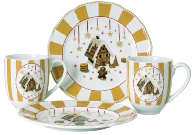 Hutschenreuther Weihnachten Christmas Love beige Set 4-teilig bestehend aus: 2 x Teller 22 cm, 2 x Becher mit Henkel 0,40 l; im Geschenkkarton