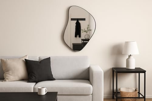 BOURGH Wandspiegel Fleur 60x40cm asymmetrischer Dekospiegel mit MDF Rückwand, schwarzer Rahmen & Aufhängevorrichtung - Spiegel für Wohnzimmer, Schlafzimmer, Flur & Badezimmer