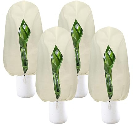 CarPlusStudio Set 4 coperture Invernali 80x100 cm per Piante - Teli protettivi con Cerniera e Coulisse per arbusti, agrumi in Vaso, Bonsai e Piante mediterranee su balconi e terrazzi