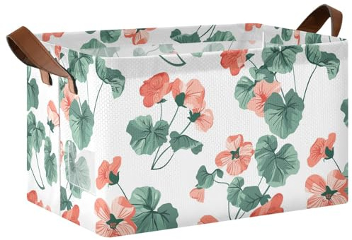 KLL Cestas decorativas de geranio con diseño de flores y menta, organizadores para el hogar, oficina, armario, ropa, juguetes, organizador de 2 unidades