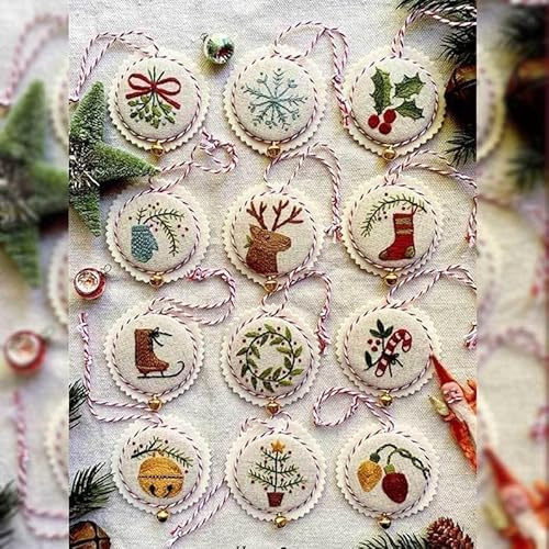 Zimocepuz Weihnachtsstickset,12 Stück Buntes Besticktes Weihnachtsornament-Set Für Anfänger,Bestickte Ornamente Können An Weihnachtsbäumen,Taschen Aufgehängt Werden