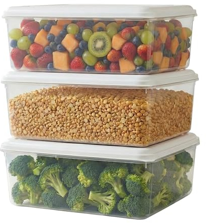 STL Food Storage Containers with Lids, 16L Clear Stackable Food Storage Boxes, BPA-Free Plastic Food Containers, Microwave and Dishwasher Safe, Kitchen & Lunch Containers (Pack Of 3)