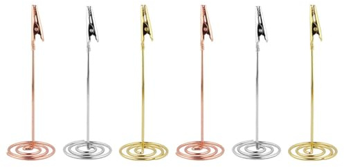 GLEAVI 6 Stück pack Edelstahl Notizhalter Mehrzweck Notizclips Dreifarbige Fotoclips Gold Roségold Silber Tischkartenhalter für Büro Hochzeit Party