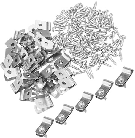 HOMOCONO Clips de Clôture en Aluminium Lot de 100 Vis de Fixation pour Grillage Rigide, Adaptés pour Enclos à Animaux sur Poteaux Bois PVC