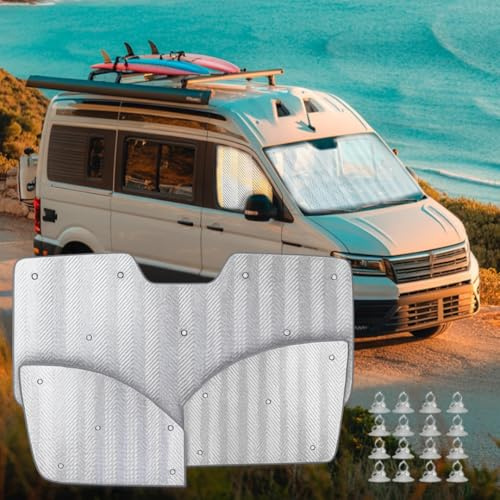 MJS Internal Thermal Windscreen & Window Cover Set Compatible with MAN TGE Volkswagen VW Crafter 2017-2026 (3PCS) Campervan Cab Window Thermal Screen Sunshade Winter Insulation UV Protection