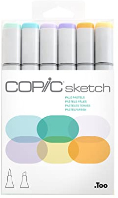 Copic Sketch Alcohol Markers, 6 Color Dual Tip Art Marker Set – Blendable Brush Tips for Drawing, Sketching, and Illustration – Professional Set for Adults/Teen Artists & Creators - Pale Pastels