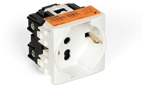 BTICINO SN4140/16F Presa Schuko Livinglight, Presa Elettrica da Muro Standard Tedesco e Italiano 10/16A, Alveoli Protetti, 2 Moduli, Colore Bianco, Made in Italy