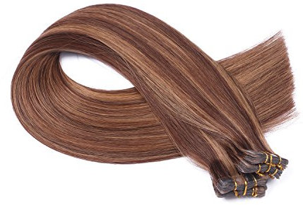 Tape In - On Hair Extensions - # 6/12 GESTRÄHNT - 40cm - 10 Tressen je 4cm Breit / 2,5g - 100% Remy Echthaar Haarverlängerung/Extention mit Klebeband Tressen by NOVON Hair Extentions