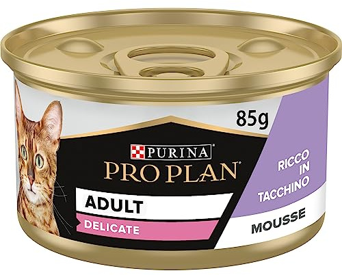 PURINA PRO PLAN | DELICATE | Aliment Complet pour Chat Adulte | Aide à favoriser un système digestif sain | Mousse | A la Dinde | Portion Individuelle en boîte | Lot de 24 x 85g