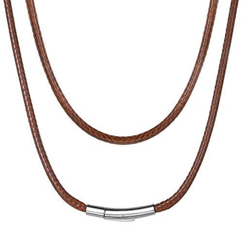 ChainsHouse Lederkette Herren Damen Halskette 1.5/2/3mm Geflochtene Kunstlederkette Schwarz Wasserdicht Leder Wachsseilkette mit Karabinerverschluss Lederhalsband für Geburtstag, Länge 41-76cm