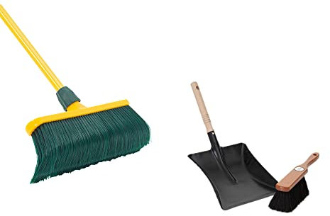 Krallenbesen Set 30 cm Kunststoff mit Teleskopstiel Kehrgarnitur gebogenen Borsten Gartenbesen Straßenbesen Rosshaarbesen (Besen + Kehrschaufel Set Rosshaar, 30 cm)