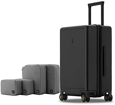 LEVEL8 Koffer Trolley Handgepäck mit Organizer Set 4-teilig, Leicht 100% PC TSA Zahlenschloss 8 Spinner Rollen Hartschalen Reisekoffer Rollkoffer Elegance Matte Design 24 Zoll (66CM,65L,Schwarz)