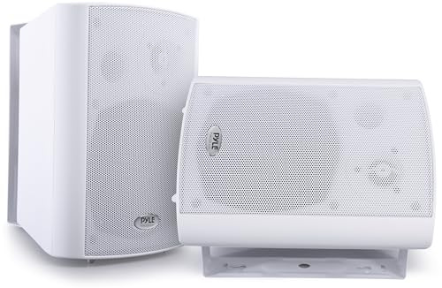 Pyle Wall Mount Home Speaker System - Active Passive Mountable Bookshelf Indoor Studio Garage Patio Stereo Sound Home Theater, Wireless Bluetooth Speaker Set W/Aux & RCA, White